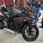 2018 Yamaha YZF-R3 Black front right quarter at 2018 Auto Expo